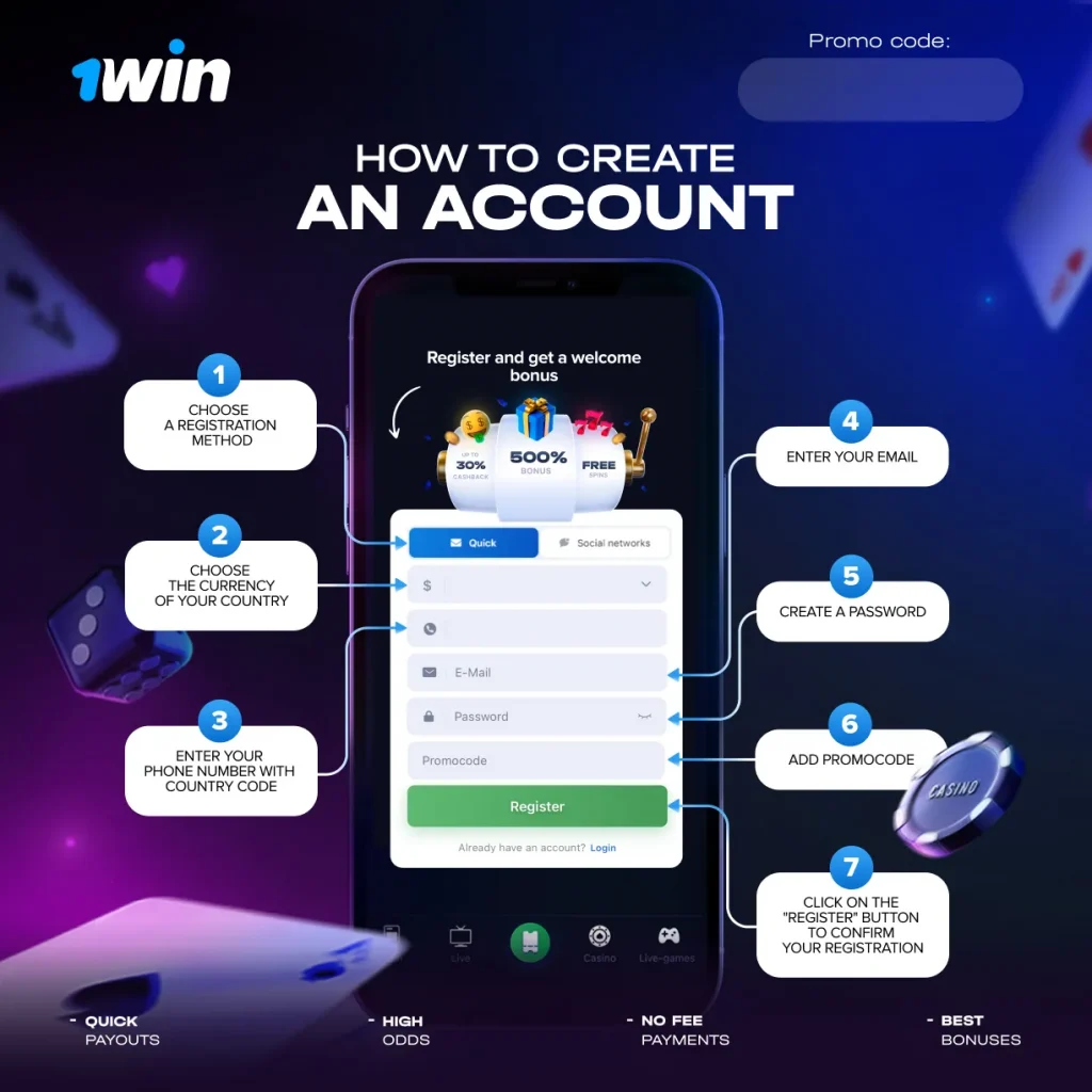 1win: registration form